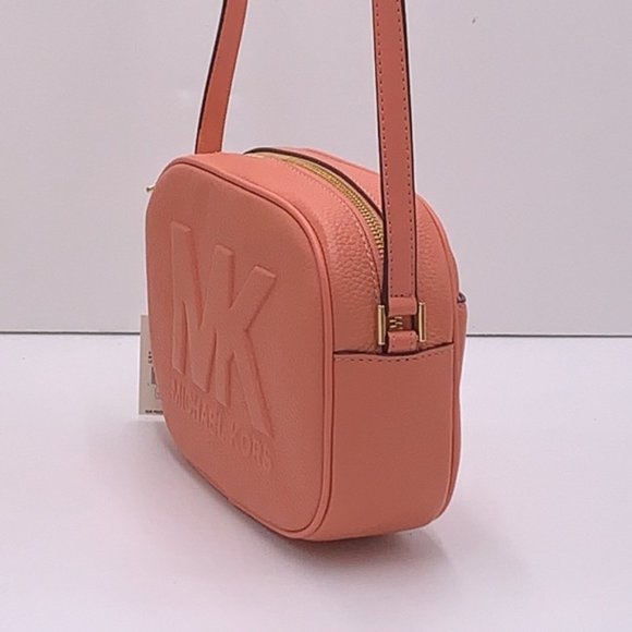 MICHAEL KORS Jet Set Medium Embossed Pebbled Leather Crossbody Bag Sherbert - Picture 6 of 16